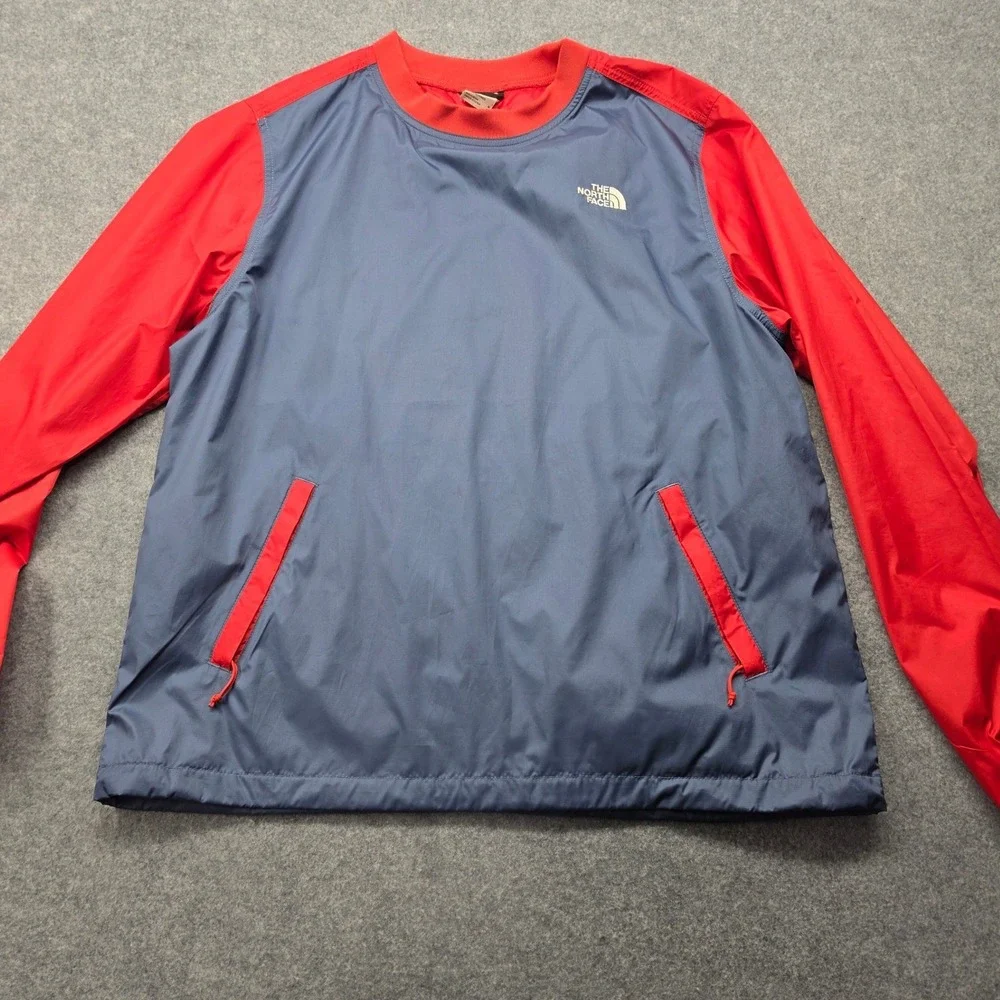 The North Face Mens Windbreaker Pullover Navy Blue Red Crewneck Jacket Size M